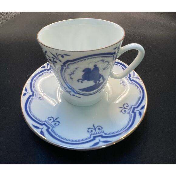 Lomonosov Russia Porcelain Demitasse Cup & Saucer Blue White Silhouette LFZ - Picture 1 of 11